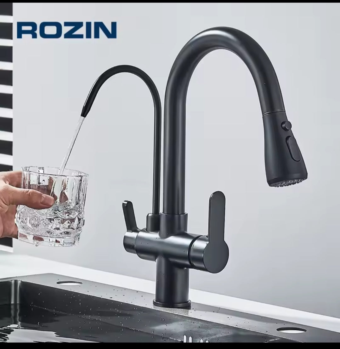 3-Wege-Wasserhahn mit Brause (geschwungen)
