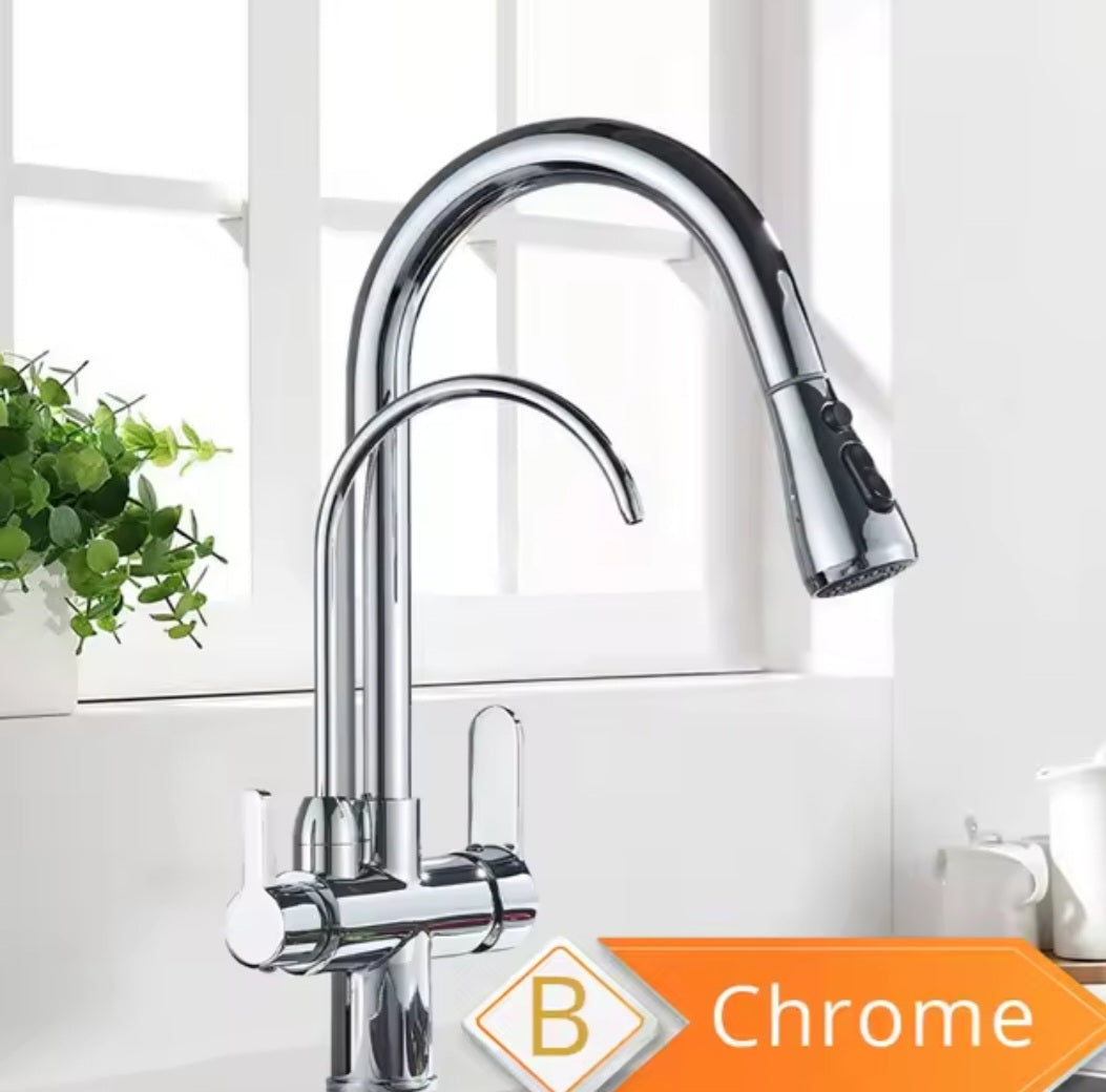 3-Wege-Wasserhahn mit Brause (geschwungen)