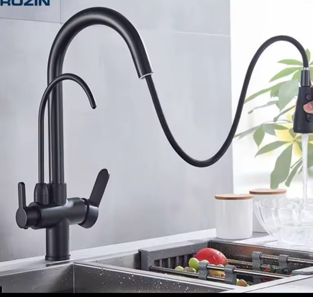 3-Wege-Wasserhahn mit Brause (geschwungen)