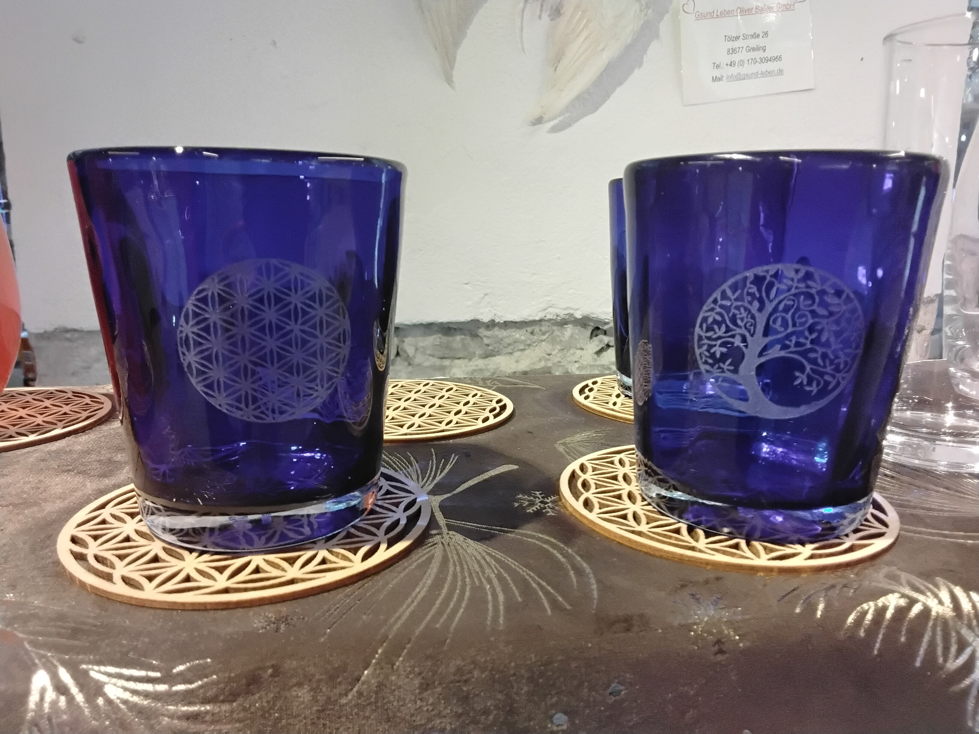 Trinkwasserglas blau graviert Zafferano handgemacht