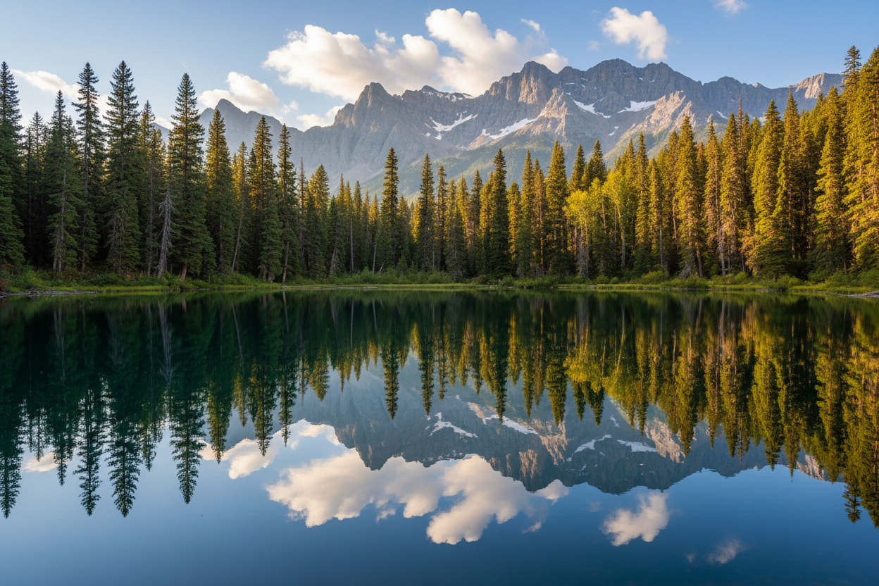 ruhiger see und schöne landschaft